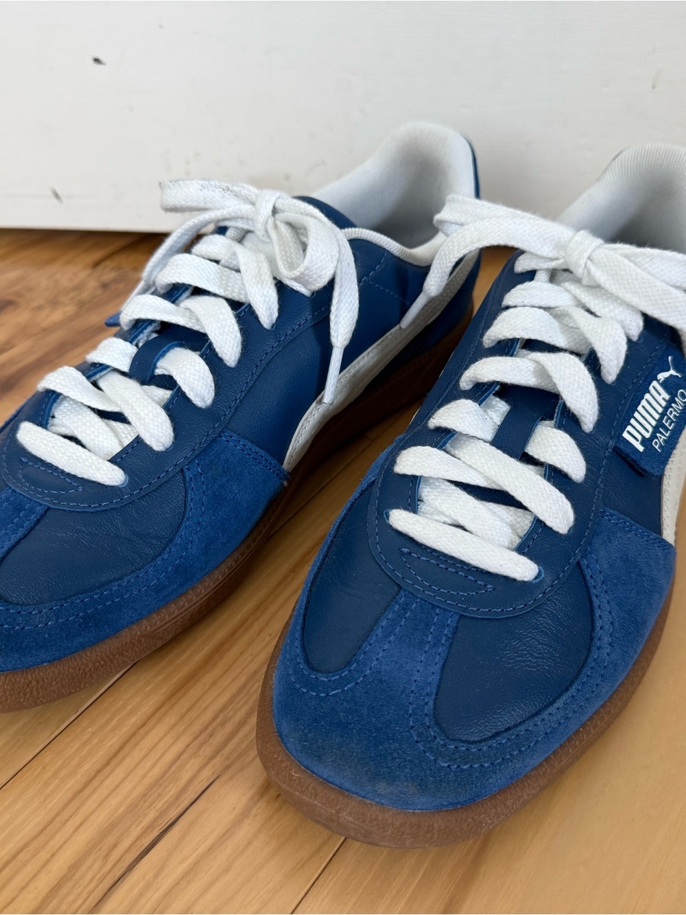 Puma Palermo Blue Suede & Leather Sneakers with White Accents